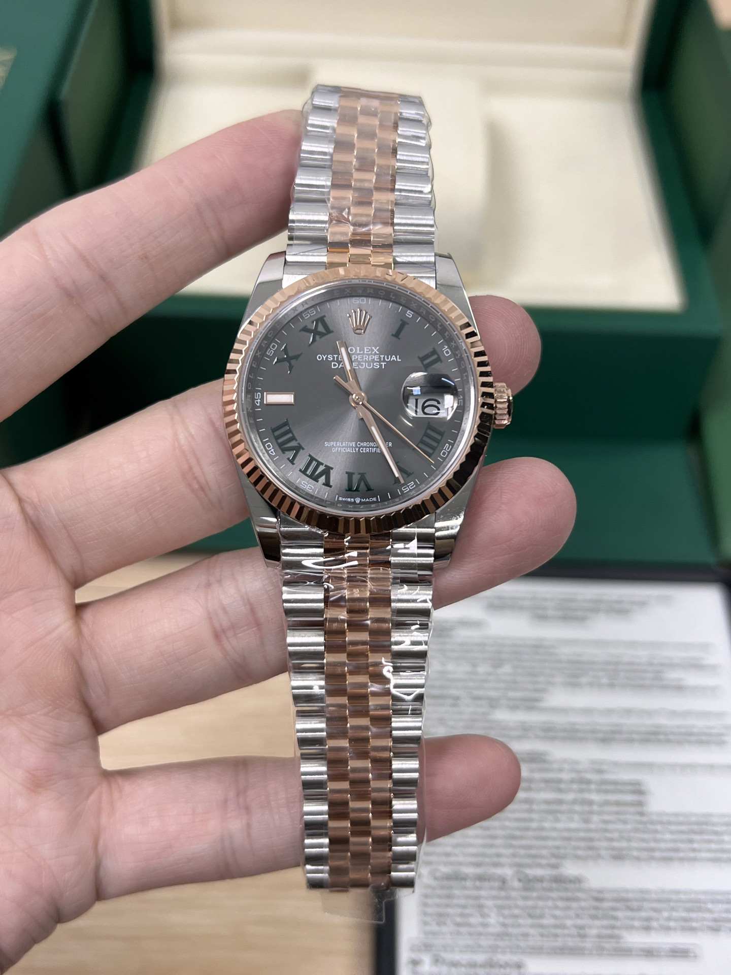 Rolex Datejust 36 (126231 – Rose Gold, Green Floral Dial)